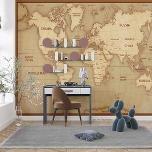 Papel tapiz de mapa del mundo Retro 3D, papel tapiz extraíble para guardería, Mural de pared para pelar y pegar, decoración de pared para sala de juegos 302