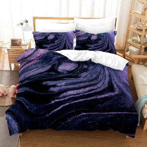 Conjunto de capas de edredom com textura 3D, capa de edredom de mármore, conjunto de cama roxo, capa de edredom branca, roupa de cama de solteiro roxa, roupa de cama branca
