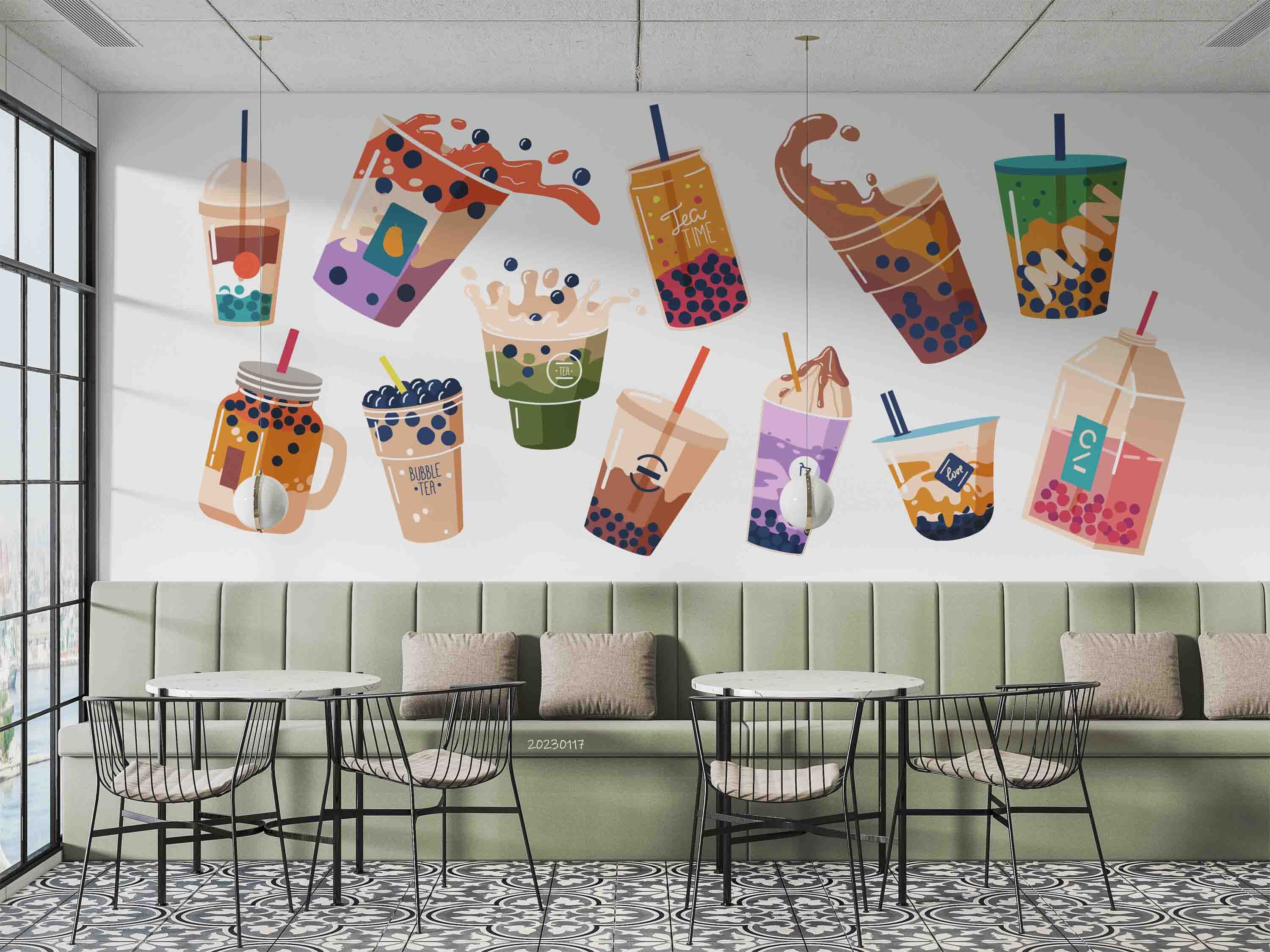 3D Hand Drawn Bubble Tea Milk Tea Shop Pearl Tea Wall Art Etsy Australia
