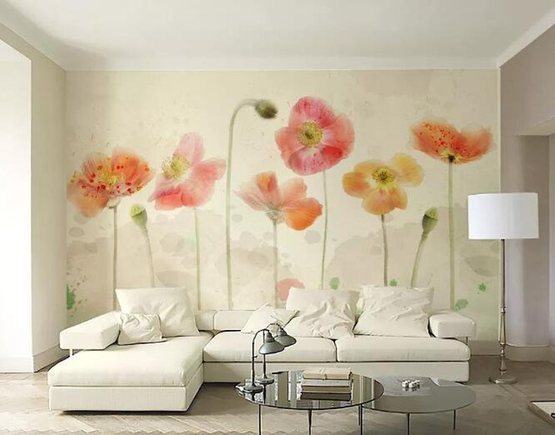 3D Watercolor Pink Floral Wallpaper Wall Murals Removable Wallpaper 589