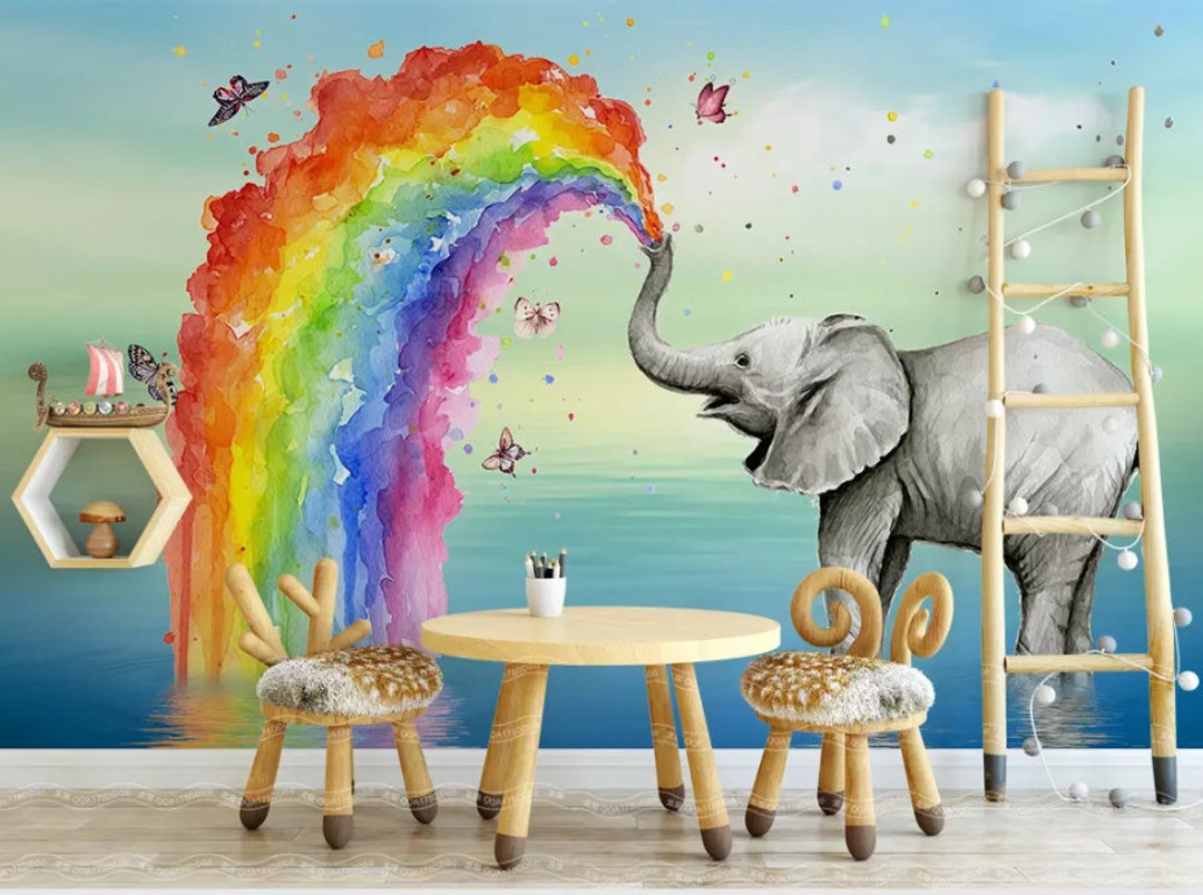 3D Elephant Spray Rainbow Wallpaper Butterfly Wall Mural - Etsy UK 3D Elephant Spray Rainbow Wallpaper Butterfly Wall Mural - Etsy UK