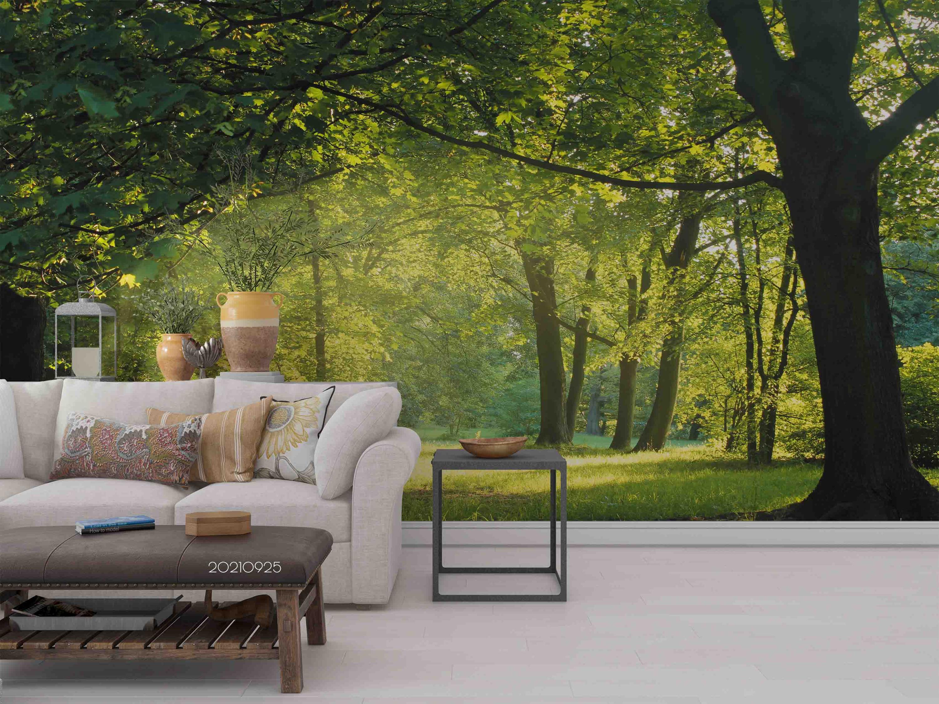 Green Forest Wall Mural – Sunny Landscape, Peel and Stick Wallpaper - Etsy