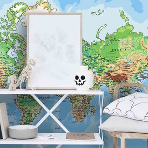 Papel tapiz de mapa del mundo 3D, papel tapiz extraíble, Mural de pared para pelar y pegar, decoración de pared para sala de juegos, r