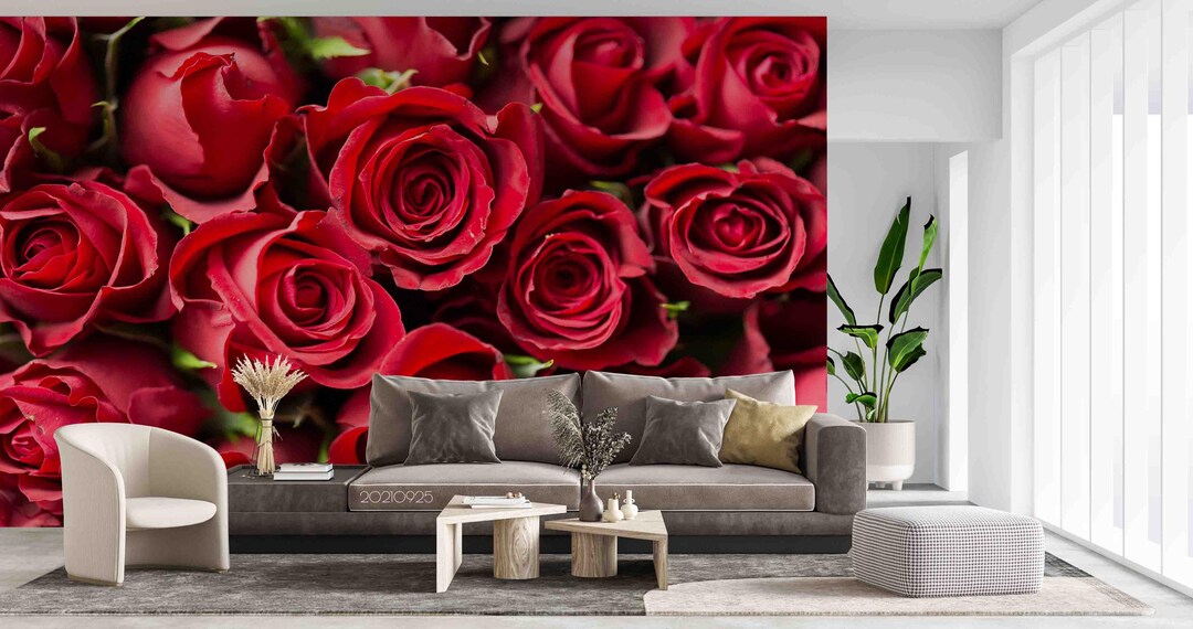 Floral Wall Mural – 3D Red Rose Background Wallpaper, Peel and Stick ...