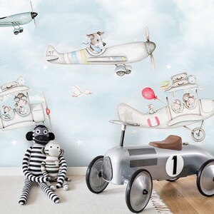 3D Airplane Wallpaper, Animal Wall Mural, Cartoon Wall Decor, Kids Wall Art, Peel and Stick, Removable Wallpaper, Wall Sticker