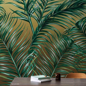 Plant Wall Mural – 3D Tropical Green Leaves Background Wallpaper, Peel and Stick Wallpaper, Wall Art for Living Room, Bedroom, Office