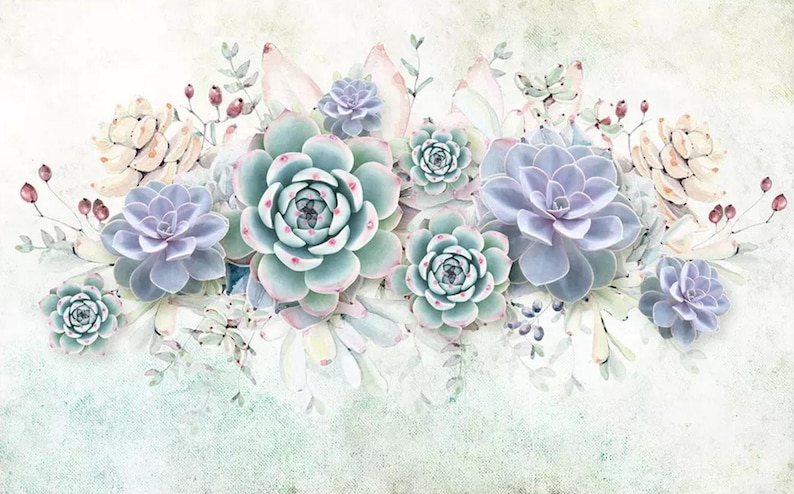 traditional wallpaper material Peel and stick Wall Mural wallpaper 3D Floral Succulent Self Adhesive Removable wallpaper Watercolor