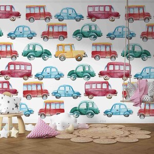 Cartoon Color Car Pattern Kids 3D Peel and Stick, Removable Wallpaper, Wall Mural, Self-adhesive Wallpaper, Wall Decals, Wallpaper Mural