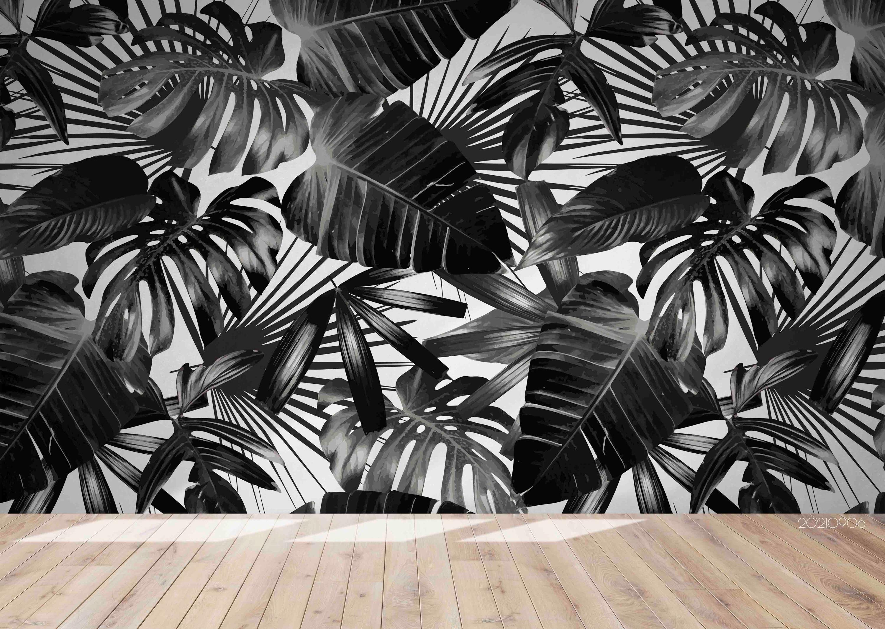 Black Tropical Leaves Wall Mural – Peel and Stick Wallpaper - Etsy
