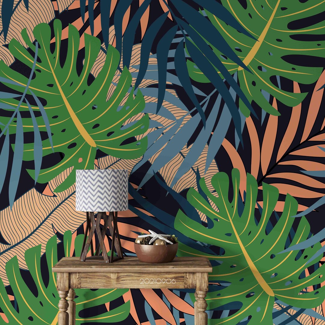 Tropical Leaves Peel and Stick Wallpaper Mural - Custom Size - Etsy
