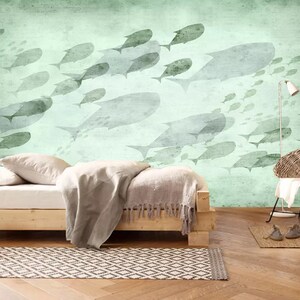 3D-vissenbehang, aquarel oceaanmuurschildering, Peel and Stick