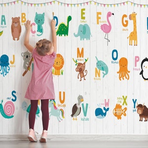 Cartoon Letters Animal Kids 3D Peel and Stick, Removable Wallpaper, Wall Mural, Self-adhesive Wallpaper, Wall Decals, Wallpaper Mural