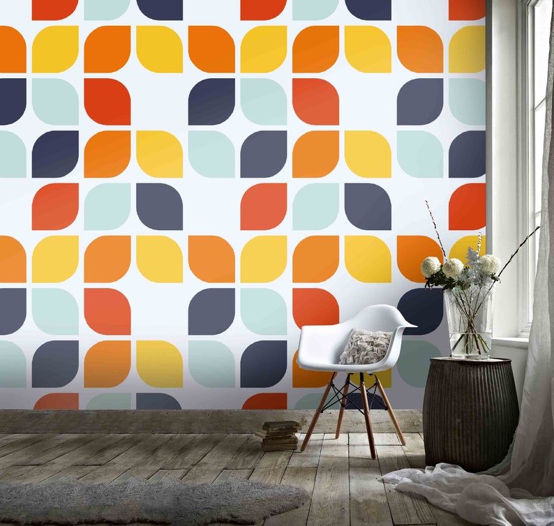 Removable Self Adhesive Wallpaper Wall Mural,Vintage art,Peel and Stick Geometric shape Wallpaper 3D Warm color