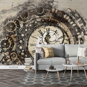 Carta da parati murale Reto Dial - Carta da parati con quadrante 3D disegnato a mano, carta da parati staccabile e adesiva, arte murale per soggiorno, camera da letto, ufficio