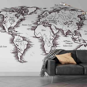 Carte grise dessinée à la main en 3D, papier peint amovible, décoration murale, papier peint auto-adhésif, décalcomanies murales, papier peint mural