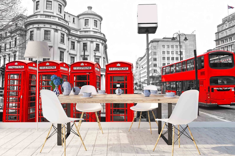 3D London Street Wallpaper Bus Wall Mural Phone Booth Wall Etsy Australia