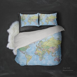 3D World Map Duvet Covers Set Detail Quilt Cover Land - Etsy