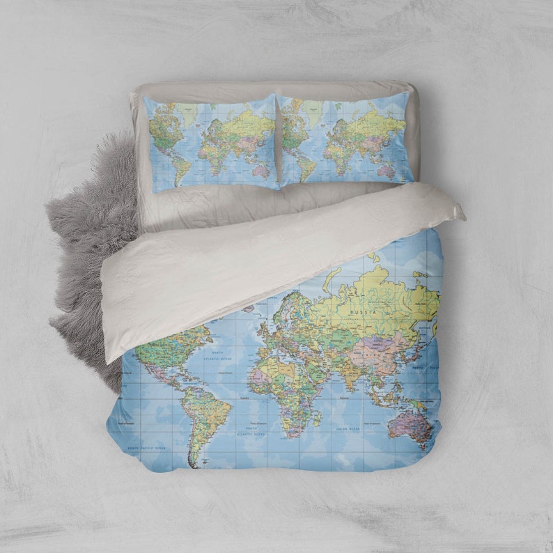 3D World Map Duvet Covers Set Detail Quilt Cover Land Etsy Australia