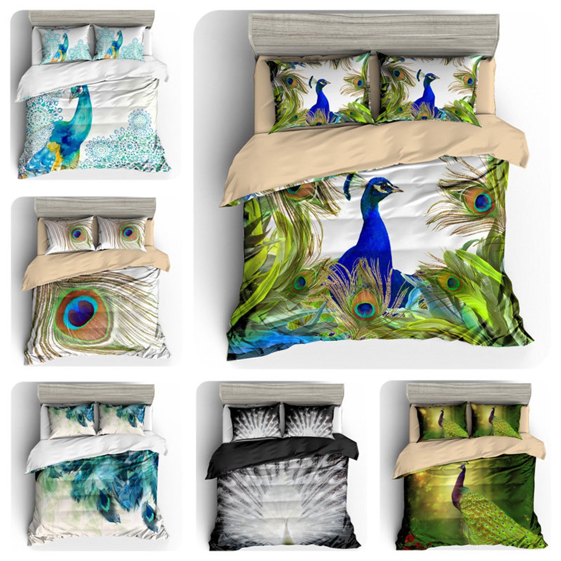 3D Feather Duvet Covers Set Peacock Quilt Cover Blue Bedding Etsy