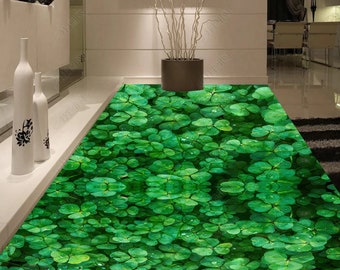 3D Clover Green, Vinyl Floor Mural, Self-adhesive Vinyl,Floor Art,  Bathroom Floor, Kitchen Floor, Epoxy Floor, 3D Print, 3D Visually