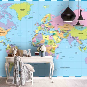 3D-Weltkarten-Tapete, Details-Wandbild, blaues Meer-Wanddekor, Land-Wandkunst, abziehen und aufkleben, abnehmbare Tapete, Wandaufkleber