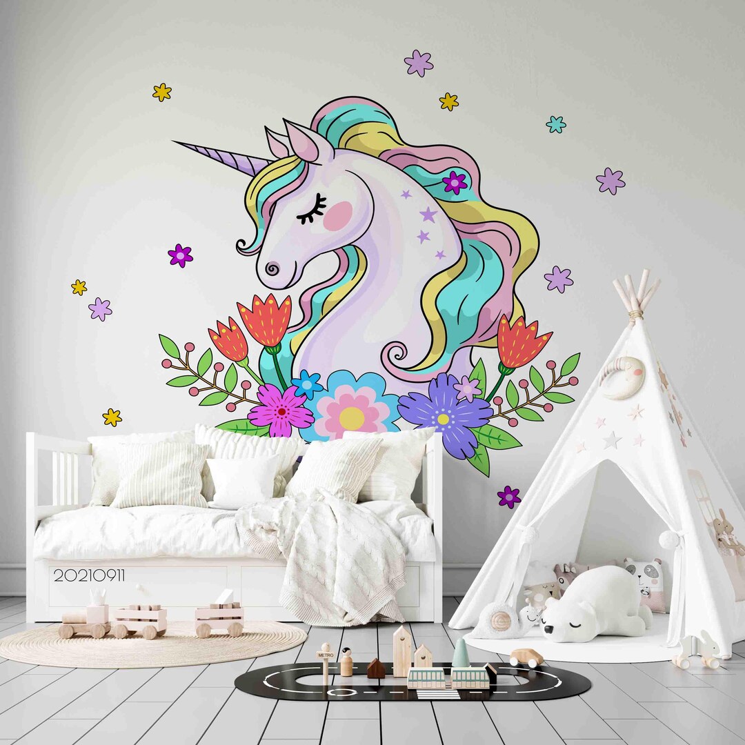 3D Cartoon Unicorn WG003 Wall Murals