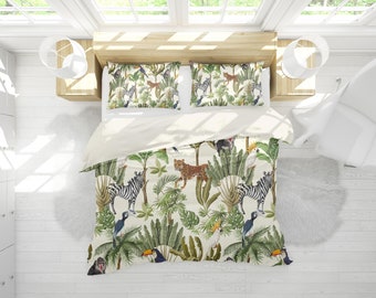 3D Rainforest Duvet Covers Set, Tropical Quilt Cover, Animal Bedding Set, Plant Doona Cover, Leaf Queen Bedding, Landscape King Bedding