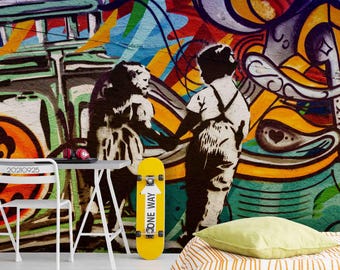 Colorful Graffiti Mural – 3D Kids Wallpaper, Peel and Stick