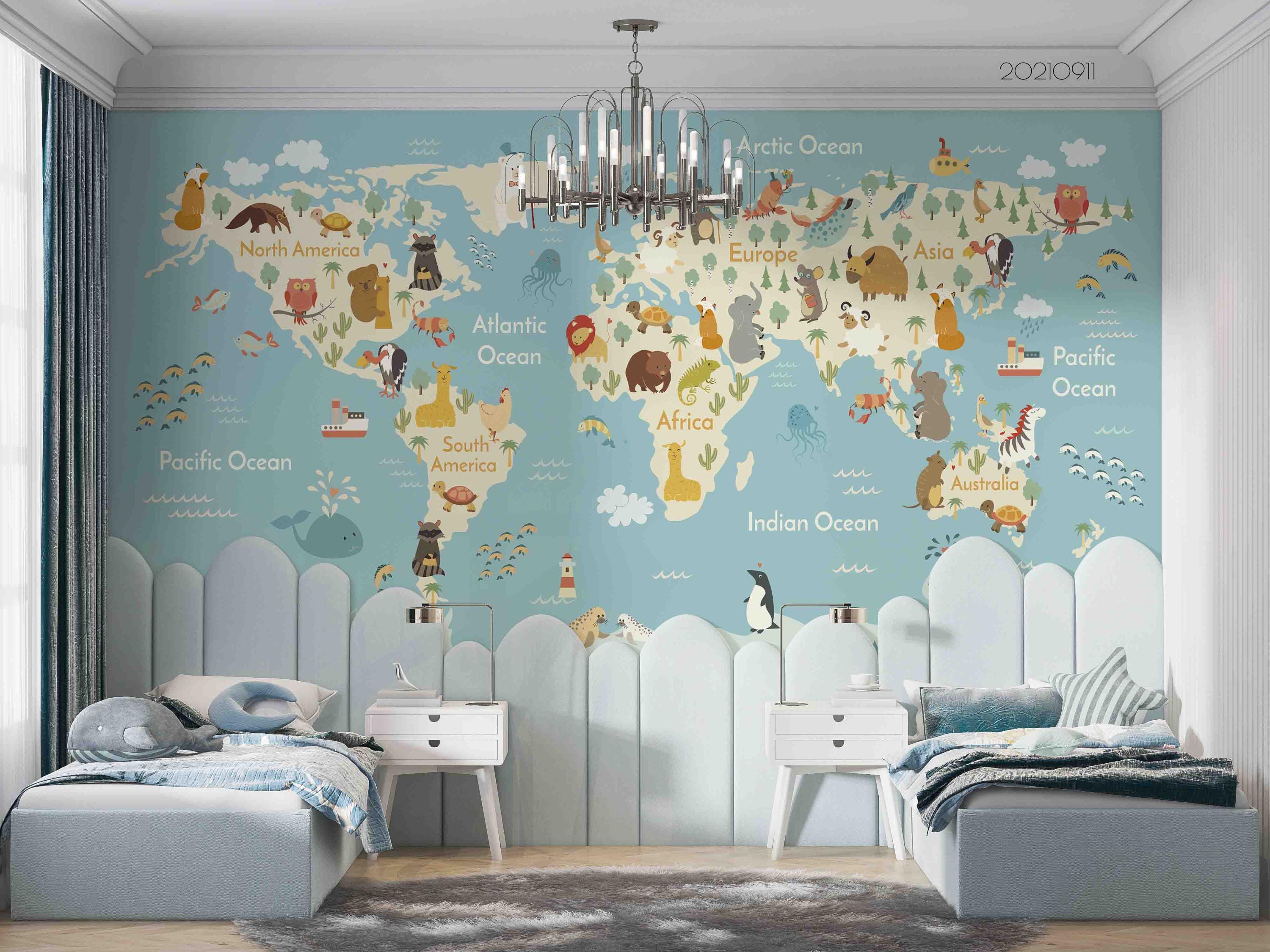 3D Animal World Map Mural: Kids Room Decor, Peel & Stick Wallpaper - Etsy