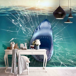 3D Shark Wallpaper, Undersea Wall Mural, Fierce Animal Wall Decor ...