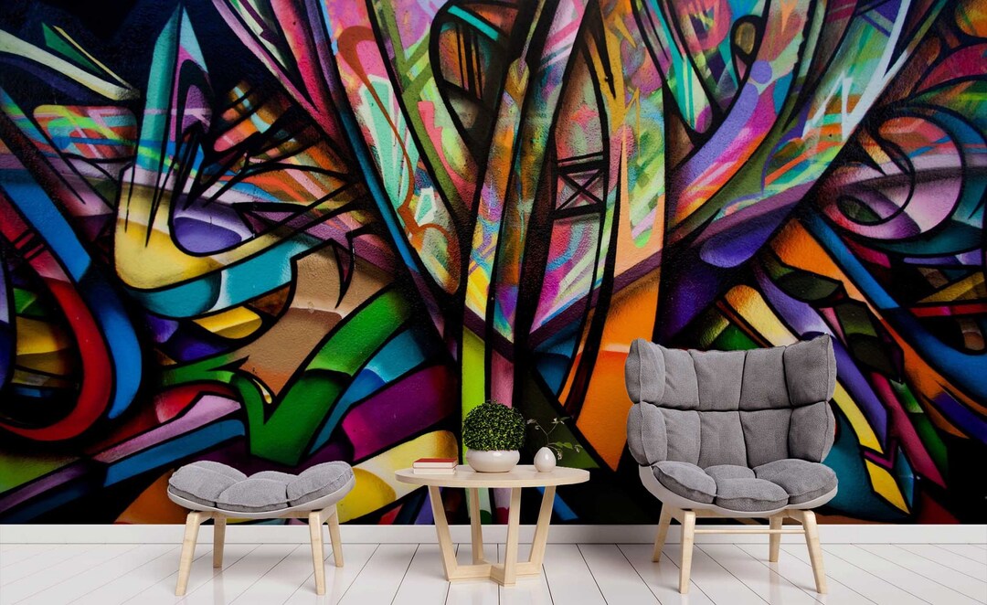 Colorful Graffiti Abstract Wallpaper Mural, Peel and Stick - Etsy