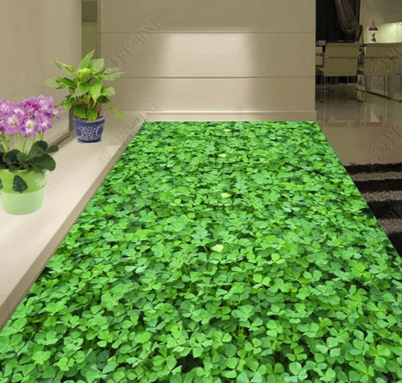 3D Clover Grass Green, Vinyl Floor Mural, Self-adhesive Vinyl 