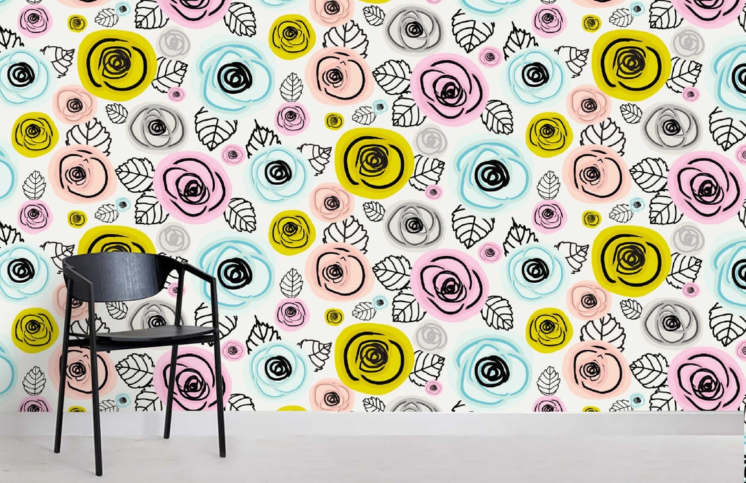 3D Rose Wallpaper, Colorful Cartoon Wall Mural, Peel and Stick - Etsy