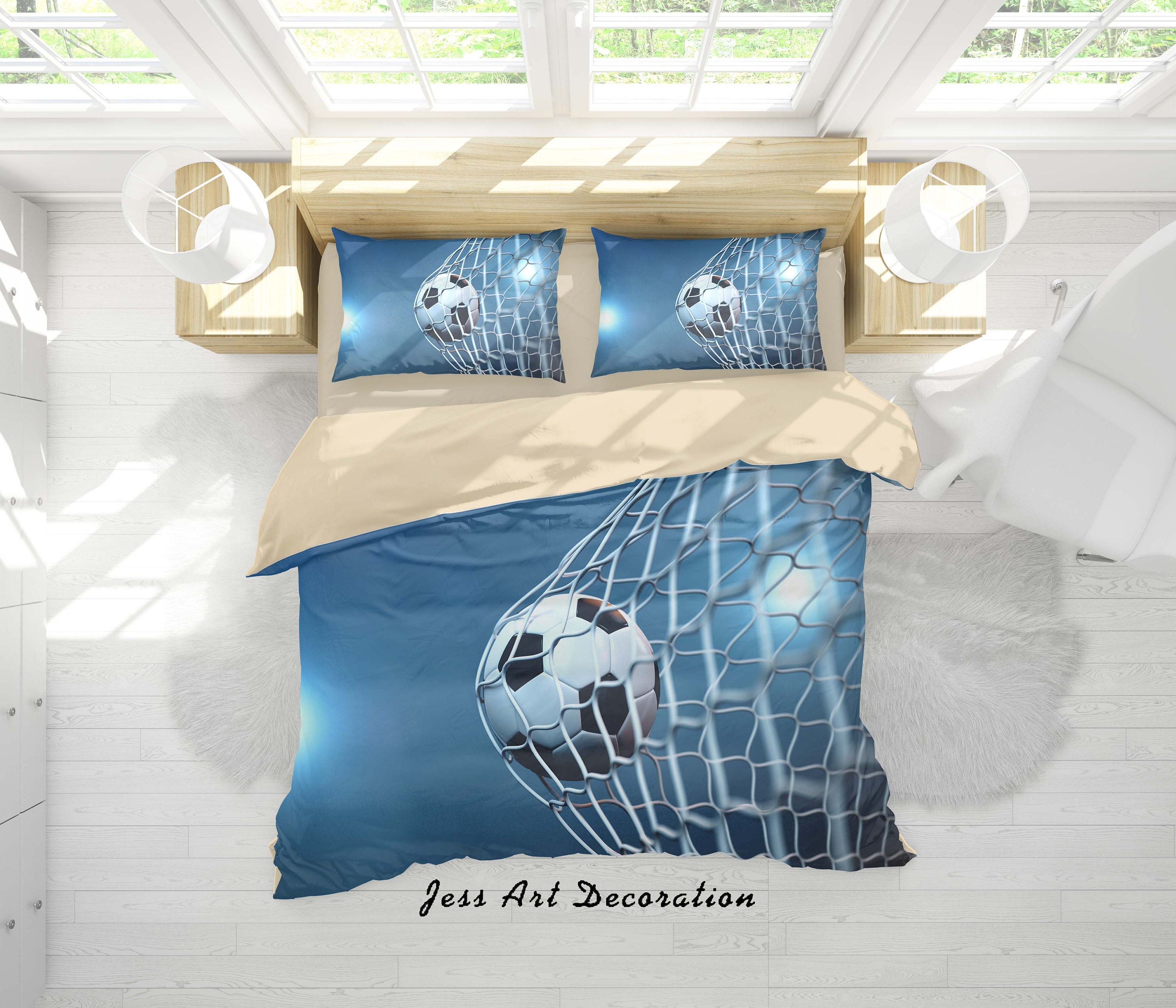 Erosebridal Boys Football Bedding Set Soccer Bedspread Set,Blue