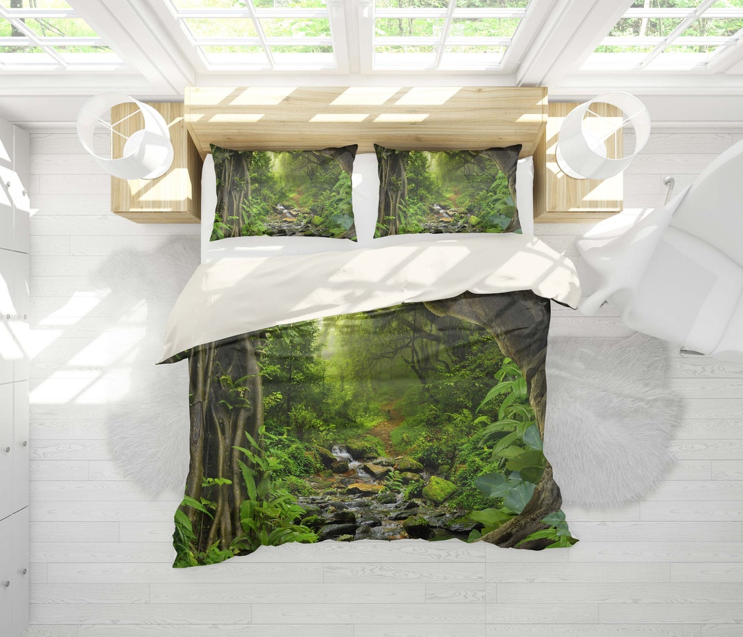 3D Jungle Duvet Covers Set Plant Quilt Cover Green Bedding Etsy