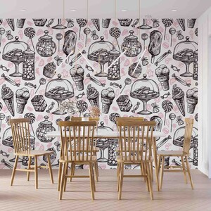 Ice Cream Pastry Lollipop Gray 3D Peel and Stick, verwijderbaar behang, muur muurschildering, zelfklevend behang, muur stickers, behang muurschildering