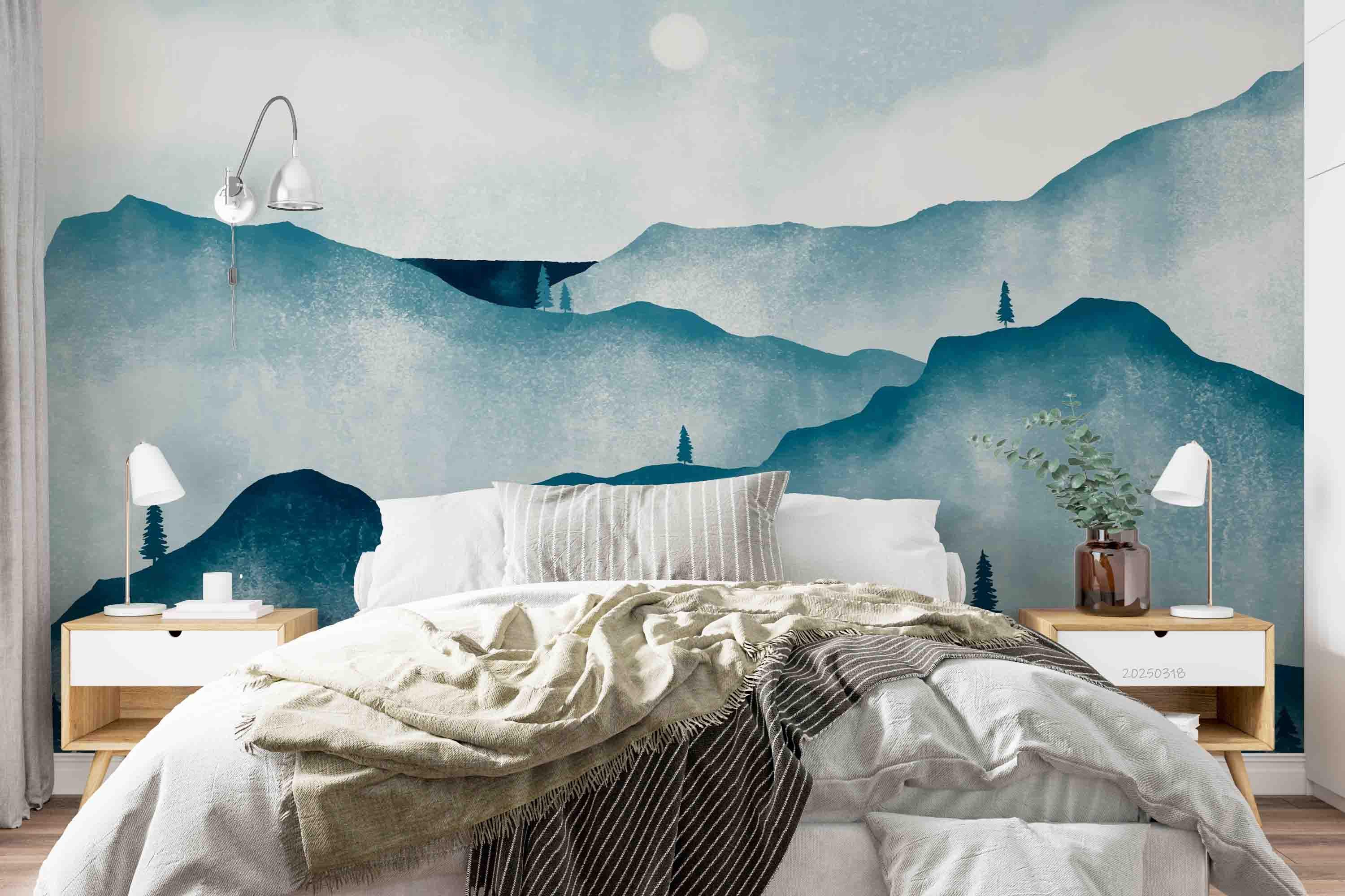 Watercolor Mountain Landscape Wallpaper Mural – Peel and Stick - Etsy