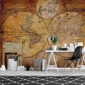 Papel tapiz retro con carta náutica mundial en 3D, papel tapiz extraíble, Mural de pared para pelar y pegar, decoración de pared para sala de juegos, r