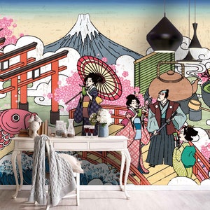 3D Ukiyo-e Wallpaper, Enjoy Tea Wall Mural, Japanese Wall 3D Ukiyo-e Wallpaper, Enjoy Tea Wall Mural, Japanese Wall