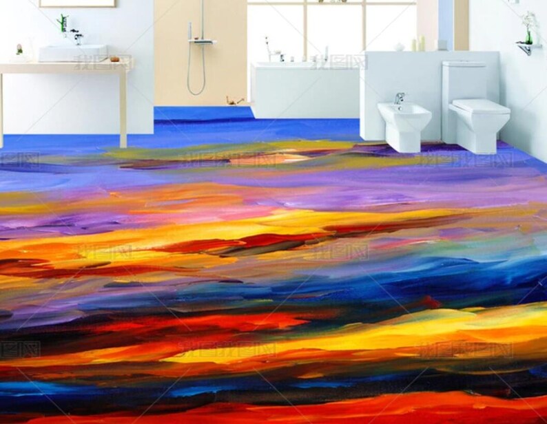 3D Colorful Abstract Sunset Oil Painting Vinyl Floor Mural, Self ...