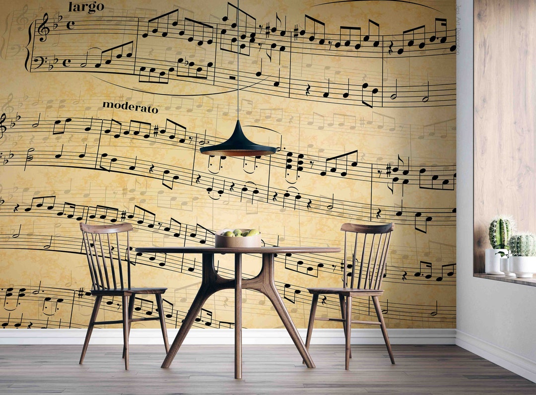 Musical Note Mural Music Notes Wallpaper Mural, Vintage Wall Art, Peel and Stick - Etsy
