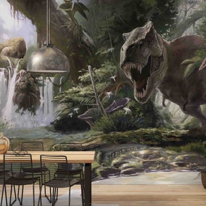 Jurassic Forest Dinosaurier 3D Schälen und Stick, Abnehmbare Tapete, Wandbild, Selbstklebende Tapete, Wandtattoos, Tapetenwandbild