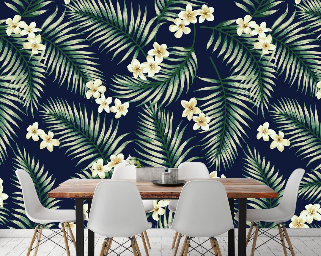 Tropical Leaf Wallpaper Mural, Vintage Floral Wall Art, Peel and Stick ...