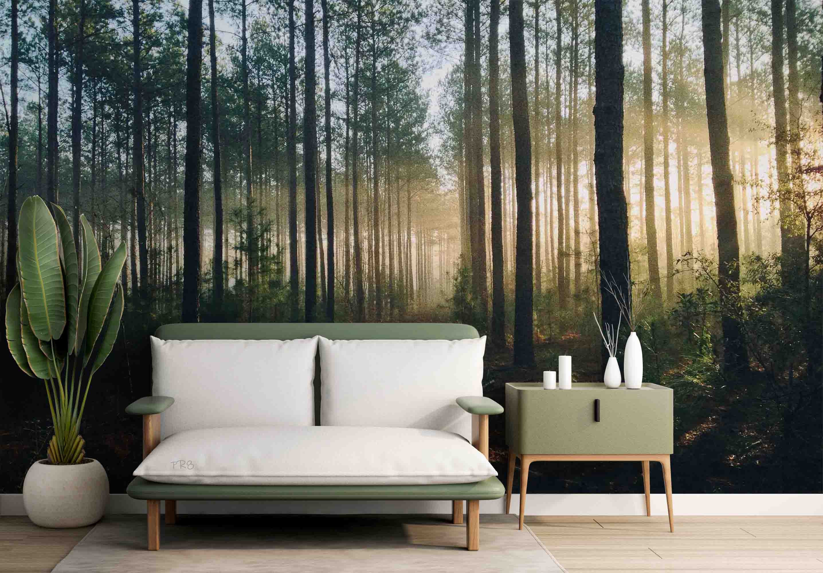 Green Forest Landscape Wallpaper Mural, Peel and Stick - Etsy