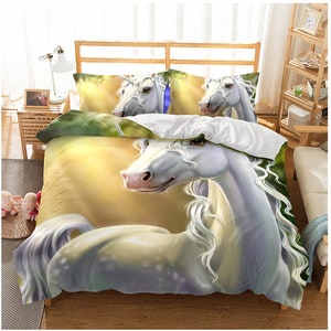 Set copripiumini unicorno 3D, copripiumino bianco, set di biancheria da letto per cartoni animati, copertina Sunshine Doona, biancheria da letto doppia fantasia, set di biancheria da letto per bambini