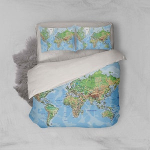 3D World Map Duvet Covers Set Details Quilt Cover Land - Etsy Australia