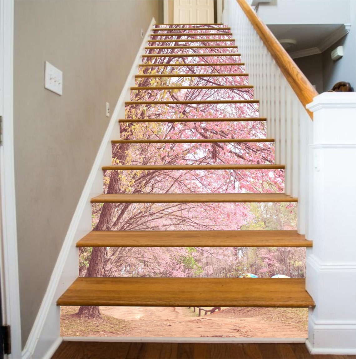 Décal Mural 3D Fleurs Roses Pour Contremarches D'escalier - Stair Risers Décoratifs, Neuf