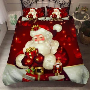 Juego de fundas de edredón 3D Santa Clans, funda de edredón navideña, juego de cama de regalo, funda de edredón con letras, ropa de cama doble con estrellas, ropa de cama roja