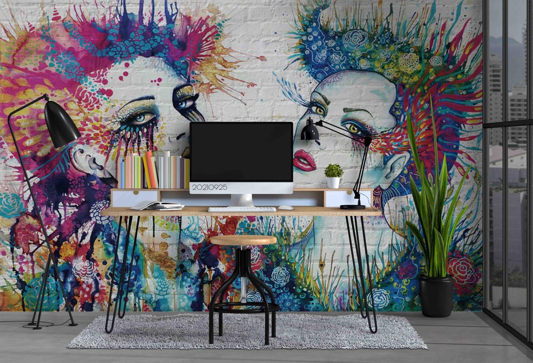 Woman Graffiti Mural – 3D Brick Wall Peel and Stick Wallpaper - Etsy