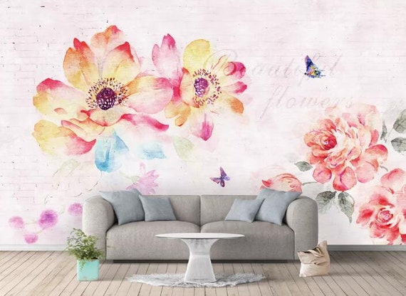 3D Watercolor Floral Butterfly Wallpaper-Nursery Wallpaper Removable Wallpaper-Peel and stick Wall Mural,Playroom Wallpaper Wall decor 255
